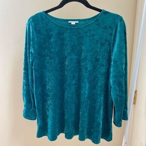 J Jill Teal Green Crushed Velvet Pullover Blouse 3/4 Sleeve Top
